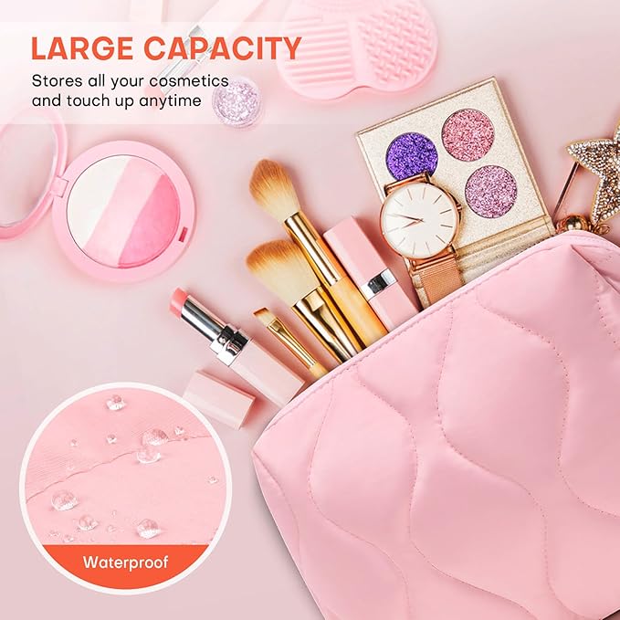 Makeup Bag, Wide-open Cosmetic Bag, Toiletry Bag for Women, Travel Essentials Organizer, Compact Lightweight for Daily Use