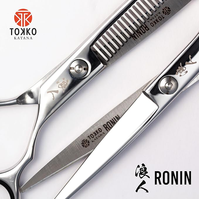 Ronin Hair Cutting Shears Set by Tokko Katana, Professional Scissor Kit, 6.5" Sharp Stainless Steel Regular & Thinning Haircut, Grooming Scissors for Barber, Hairdresser, Salon Professional, & DIY