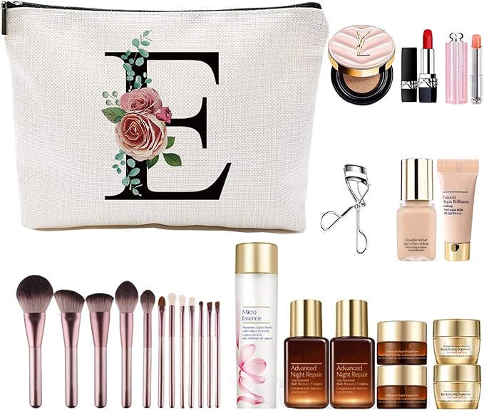 Initial A-Z Personalized Letter Makeup Bag, Monogrammed Bridesmaid Gifts/Presents Cosmetic Bag, Portable Stationery Storage Organizer Pouch, Friendship Love Travel Makeup Bags