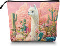 Cosmetic Bags Travel Makeup Toilet Case Waterproof Pouch for Women Girls 6.7X9.45inches - White Alpaca Stand BetweenFlowers And Cacti