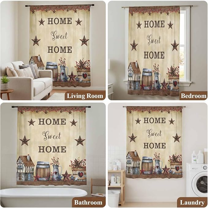 Farm Sheer Curtains 108 Inch Length American Country Barn Star Vintage Berry - Image 7