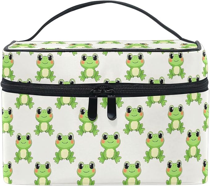 MNSRUU Makeup Bags, Frog Cute Makeup Organizer Bags Toiletry Bag Box Travel Cosmetic Bag Make Up Train Case for Women Teen Girl Ladies