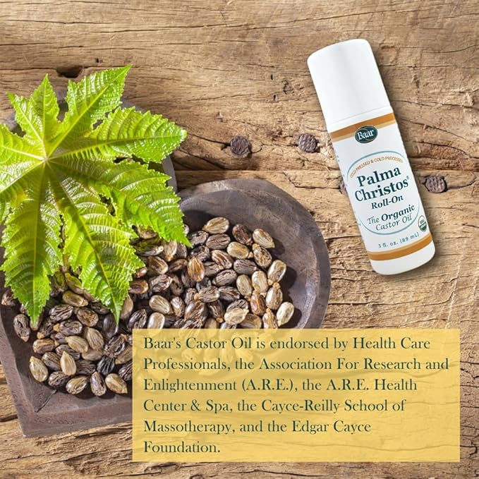 Baar Palma Christos Roll-On, Organic Castor Oil 3 oz (Pack of 2)