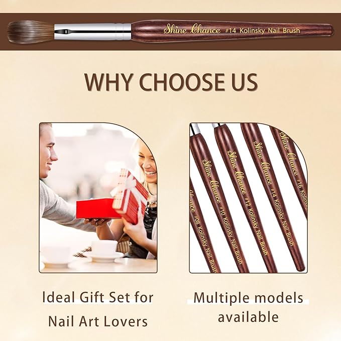 Acrylic Nail Art Brush - Size 10, Pure Kolinsky Hair Oval Nail Brush for Acrylic Application, Professional Nail Extension Manicure Tool Striping Pen for DIY Salon