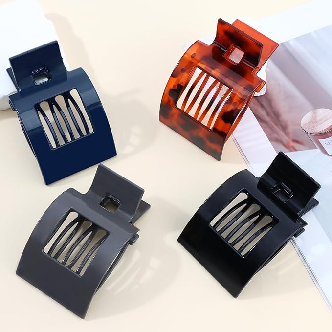Velscrun Flat Hair Clips for Women Girls, Bright Navy Blue Lay Flat Claw Clips, Strong Hold Large Hair Clip for Thick Hair, French Duck Billed Hair Jaw Claw Clip, Non Slip Grip for Daily Styling