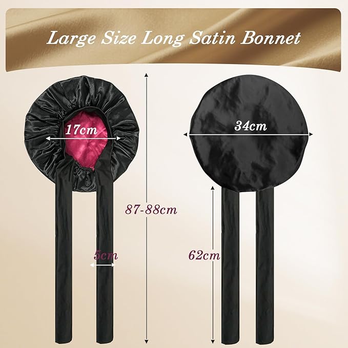 Satin Hair Bonnet for Sleeping Women, Double Layer Silk Bonnets for Women with Tie Band, for Braids Curly Long Hair