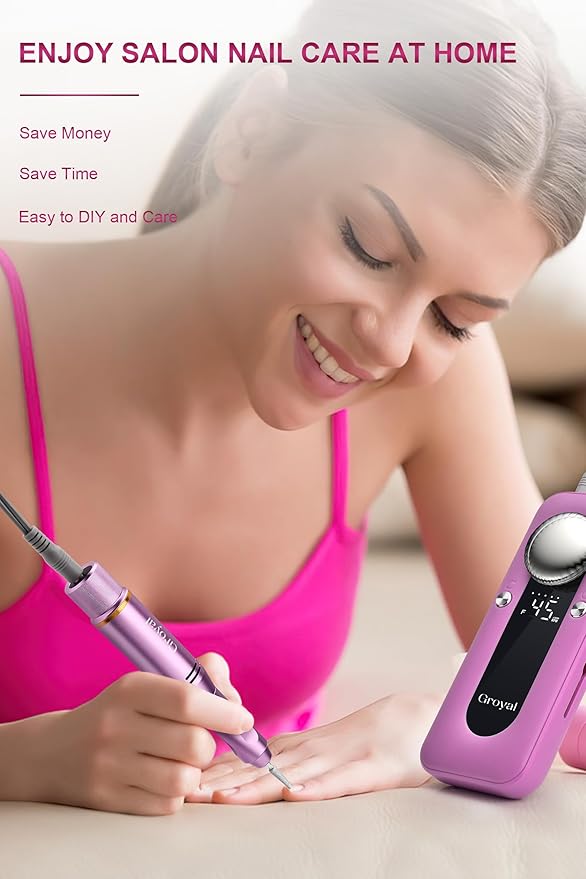 Electric Nail Drill Professional, 45000RPM Cordless Electric Nail File for Acrylic Gel Nails, Manicure Pedicure Polishing Shape Tools for Home Salon with 11pcs Drill Kits, Pink