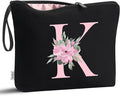 Vavabox A-Z Personalized Makeup Bag, Birthday Gifts for Women Mom, Gifts for Best Friend, Bride Bridesmaid Cosmetic bag (K, Black)