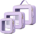Pinkmik Clear Makeup Bag Waterproof Travel Case for Cosmetics and Toiletries Women's Purse Organizer and Clear Car Bag with Zipper (X/Purple, L+M+MINI)