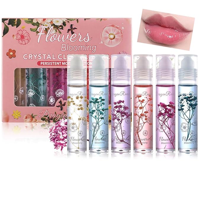 Girls Roll On Lip Gloss Set with Case, 6 Pcs Glossy Lip Make up for Kids and Teens Fruity Flavors, Kid Friendly, Party Gift, Best Friends (Pink-6)