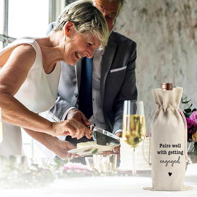 Engagement Wine Gift Bag Wedding Engaged Gifts for Newlyweds Couple Women Men Bridal Shower Gifts for Bride and Groom Pairs Well with Wedding Planning Getting Engaged Wine Bags