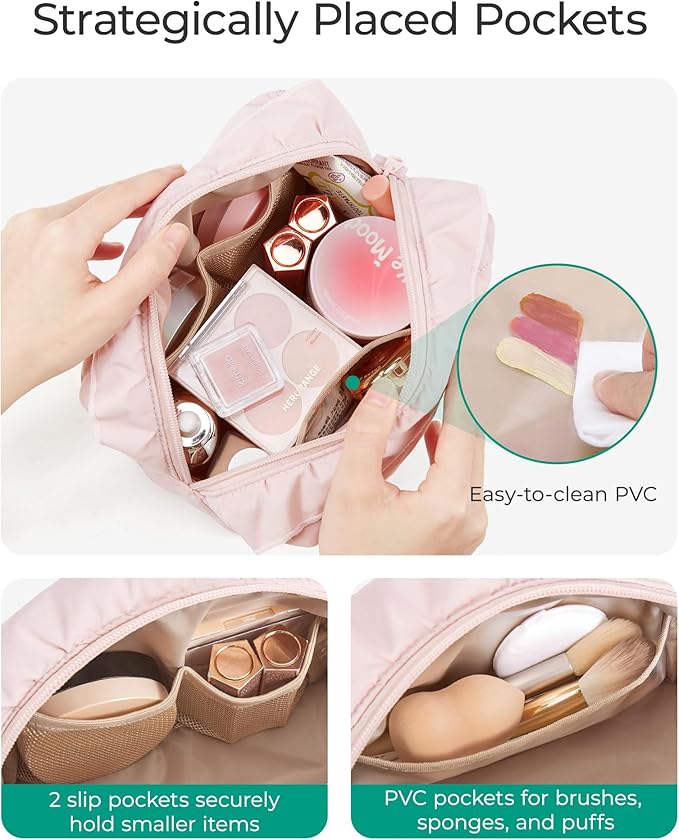 BAGSMART Elegant Roomy Makeup Bags (Initial-K-Pink)