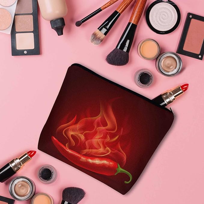 Chili Pepper Cosmetic Travel Bag For Toiletries, Fire Hot Spicy Red Chili Pepper Makeup Bag Toiletry Bags For Women, Flax Cosmetic Bags Make Up Bag Purse Toiletries Bag Birthday Gift