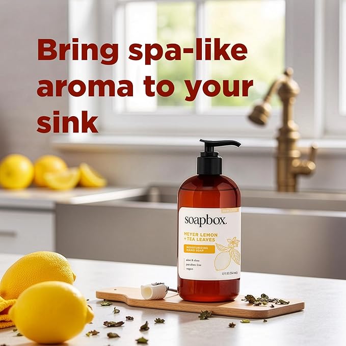Soapbox Liquid Hand Soap, Meyer Lemon & Tea Leaves - Gentle, Moisturizing Hand Cleanser, Vegan, Cruelty Free Hand Soap for Bathroom and Kitchen, 12oz Pump Bottles (Pack of 3)
