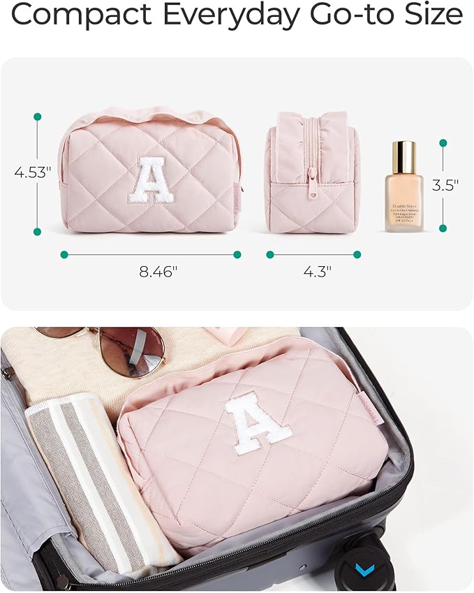BAGSMART Elegant Roomy Makeup Bags (Initial-A-Pink)