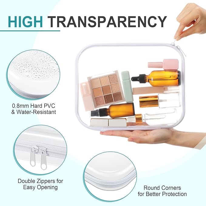 Sanwuta 6 Pcs Clear Hard Zipper Case Hard Plastic Zipper Pouches Makeup Bag Pencil Pouches Transparent Cases for Snacks Plastic Storage Organizer Box for Travel(Clear,Two Sizes)