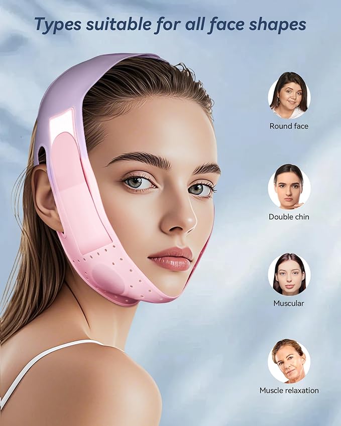 V-Line Sculpting Face Mask – Silicone Chin Strap for Jawline Tightening & Double Chin Reduction (23-27 Inches) (Sakura Pink)