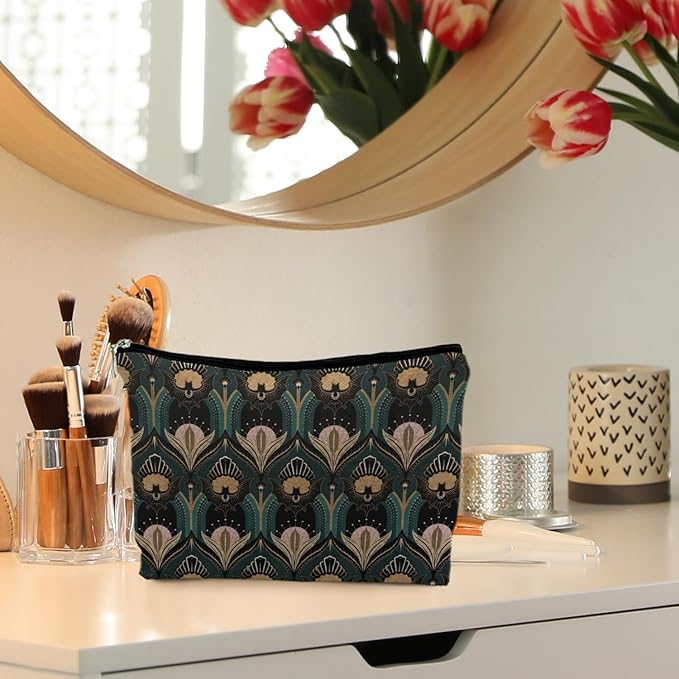 Witch Bags: Cosmetic Toiletry Bag - Vintage 1920s Gothic Bats and Flowers Aesthetic, Great for Women's Gothic Gifts or Halloween Gifts