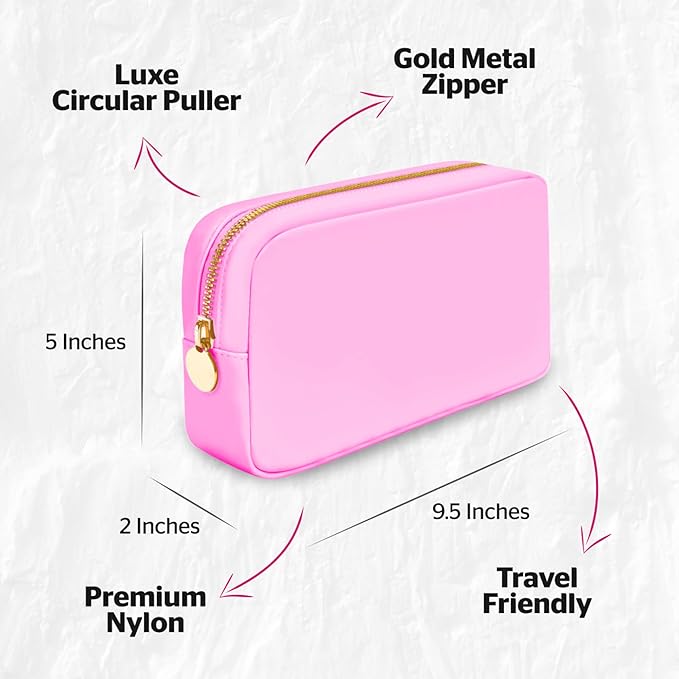 DANCOUR Nylon Makeup Bags for Women Large Preppy Travel Toiletry Pouch Cosmetic Bag Makeup Organizer
