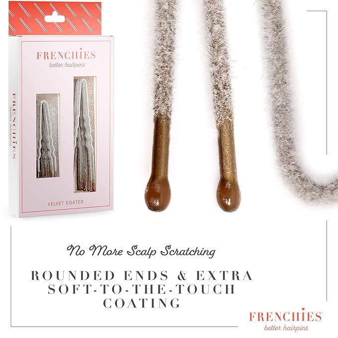 Frenchies French Twist Hair Pin, Ultra Flocked Extra Soft French Hair Pins for Women, Wedding, Updo Extensions, or Wig, 20 Count, Grey