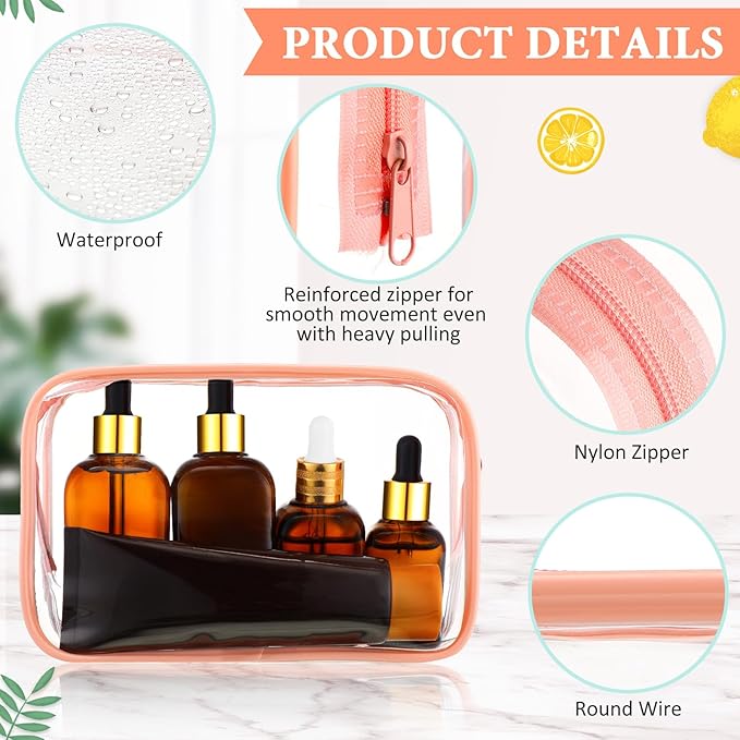 Weewooday 12 Pieces Clear Makeup Bags Cosmetic Storage Bags PVC Zipper Pouches Travel Waterproof Makeup Plastic Case for Women Organizing Toiletries Traveling Bathroom(Large,Pink)