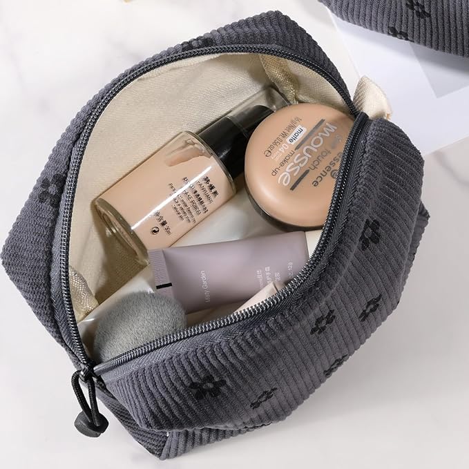 Small Cosmetic Bag set for Women Corduroy Makeup Bag with Interior Pocketes Cute Corduroy Makeup Pouches Women Small Toiletry Bag