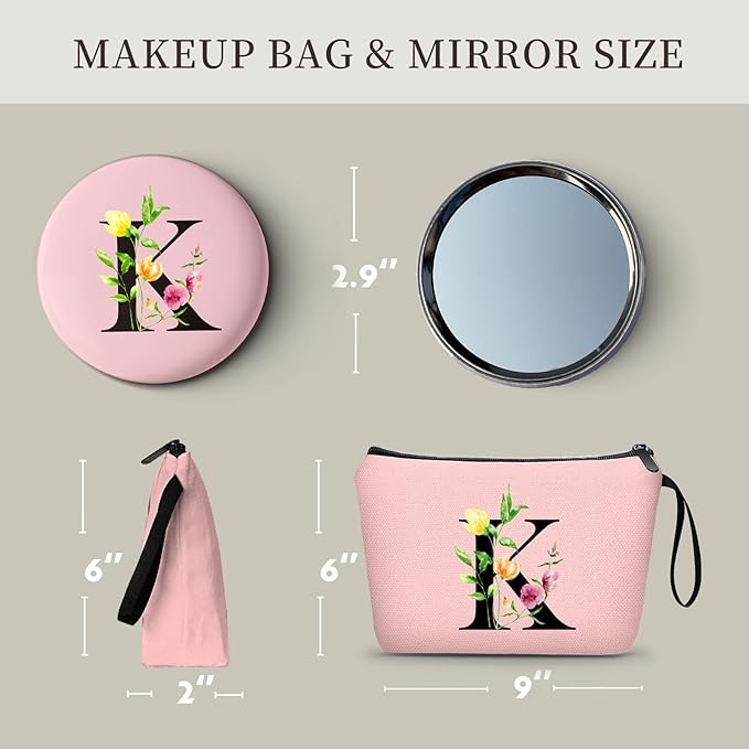 Birthday Thank You Appreciation Monogrammed Gifts for Mom Aunt Teacher Sister Friend Coworkers Bride Bridesmaid Makeup Cosmetic Bag with Mirror Mothers Day Christmas Graduation K