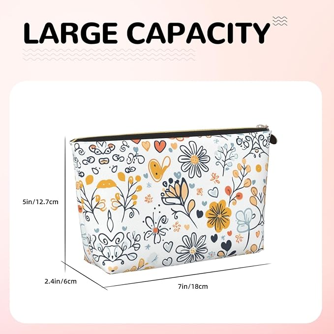 Womens Leather Makeup Bag Cosmetic Bag Travel Toiletry Bags Make Up Bags for Women Adult (Boho·Floral)