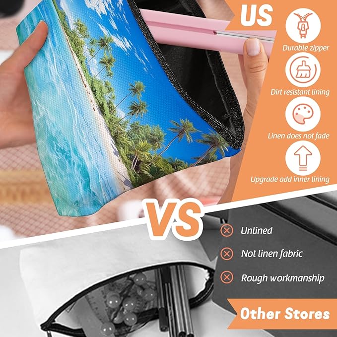 Makeup Bag Travel Cosmetic Bags Small Makeup Case Waterproof Zipper Pouch for Women Girls 7X9inches - Tropical Paradise with Palm - Lined Beach