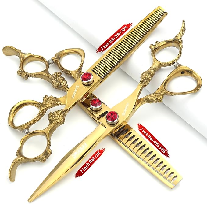 5.5/6 /7 Inch Purple Dragon Knight Professional Japanese Hair Scissors Barber Scissors Set (7 inch 3pc-B)