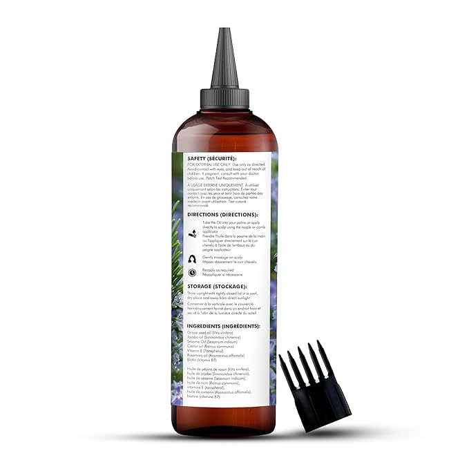 Majestic Pure 100% Pure Rosemary Oil For Hair Growth - Strengthening, Nourishing, Volumizing - Infused with Biotin Oil, Jojoba Oil & Castor Oil - Non GMO Verified - 6.7 Fl Oz