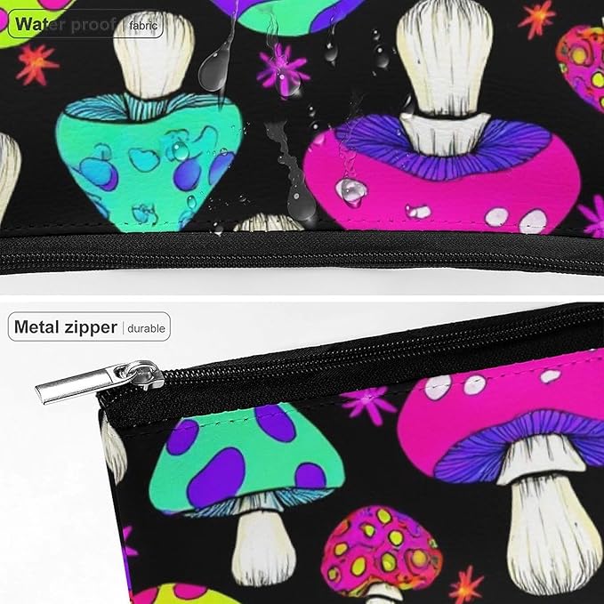 Fashion Zipper Cosmetic Case, Portable Makeup Case, Personality Toiletry Bag, Travel Cosmetic Toiletry Bag Trippy Magic Neon Mushrooms