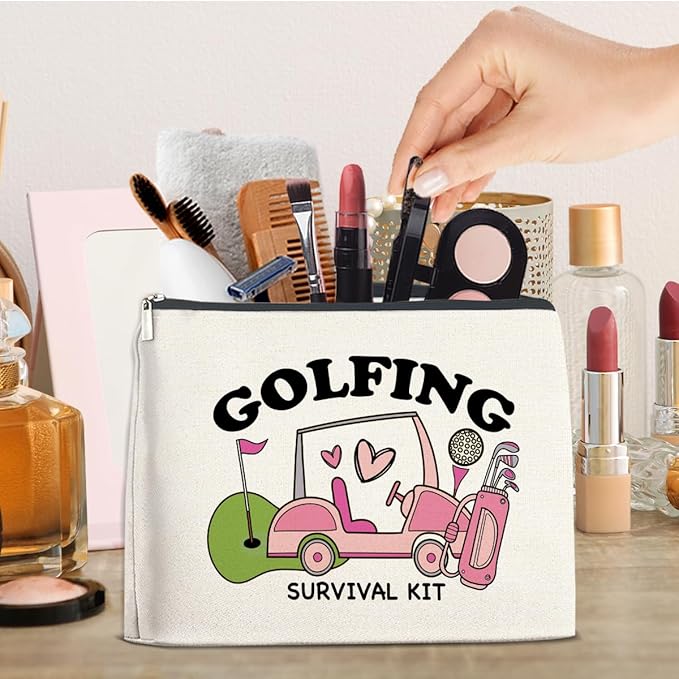 Golf Gifts Makeup Bag for Women, Inspirational Gifts for Golfers Friendship Birthday Golf Lover Gift for Her Female Friend Cosmetic Bag with Zipper Travel Toiletry Pouch for Purse