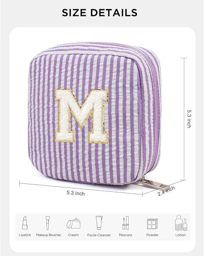 Purple Cute Travel Makeup Bag - Preppy Makeup Bag Sweet 16 Gifts Sister Girlfriend Gifts Monogram Makeup Bag Make Up Bag Large Cosmetic Bags for Women Friend Graduation Gifts for Her