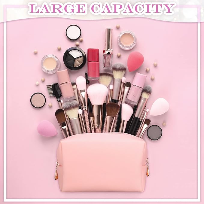 Sanwuta 9 Pcs Makeup Bags Bulk PU Double Zippers Cosmetic Bag Makeup Toiletry Christmas Small Pouch Portable Travel Organizers Case for Women Bridesmaid Party End of The Year(Pink, Blue, Purple)