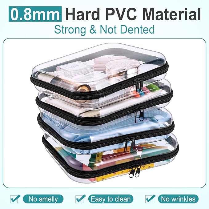 Sanwuta 6 Pcs Clear Hard Zipper Case Hard Plastic Zipper Pouches Makeup Bag Pencil Pouches Transparent Cases for Snacks Plastic Storage Organizer Box for Travel(Black,9.84 x 7.87 x 2 Inch)