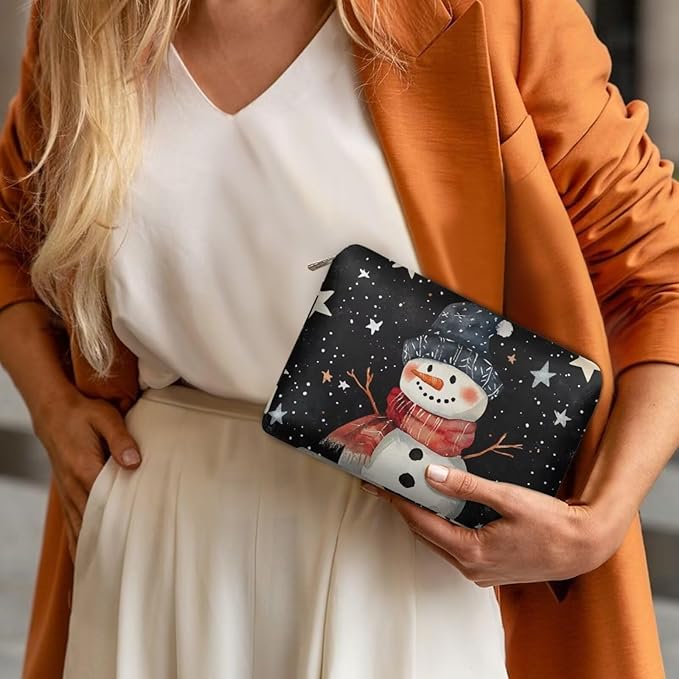COEQINE Christmas Snowman Purse Pouches For Purse Organization Travel Makeup Bag for Women Leather Waterproof Small Cosmetic Bag For Purses for Womens Travel Essential Bags for Toiletries