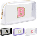 Personalized Initial Letter Clear Makeup Bag,Preppy Small Nylon&PVC Cosmetic Zipper Bag with Chenille Letter,Travel Skincare Toiletry Bag,Monogram Christmas Gift for Teen Girls Women,B