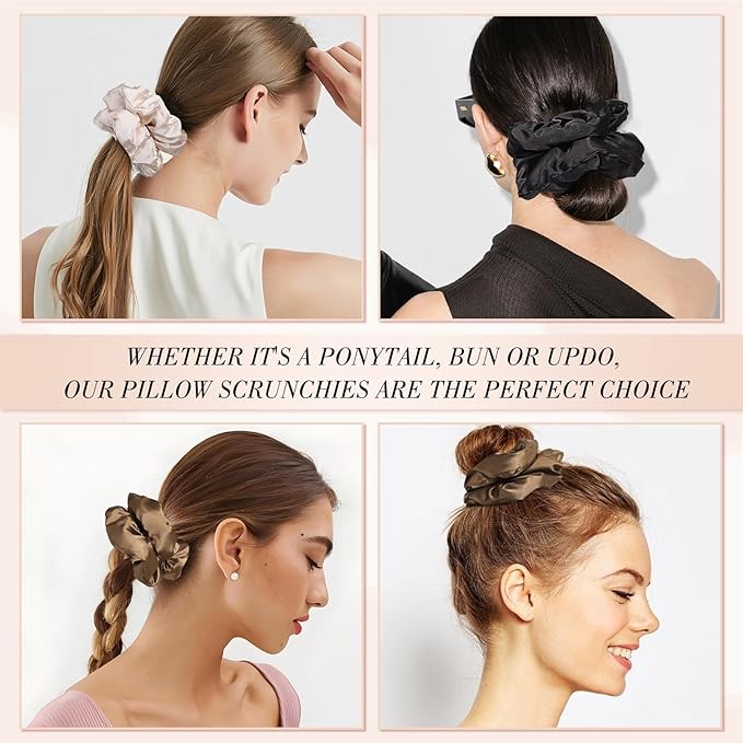 3Pcs Large Satin Hair Scrunchies, Pillow Satin Scrunchies for Thick Curls Hair Silk Sleepy Hair Tie Stocking Stuffers for Teen Girls