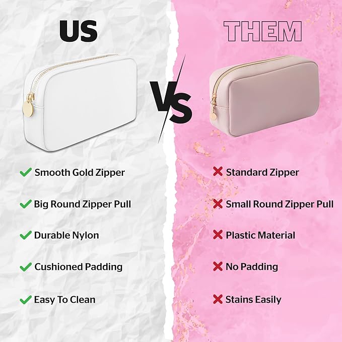 DANCOUR Nylon Makeup Bags for Women Large Preppy Travel Toiletry Pouch Cosmetic Bag Makeup Organizer