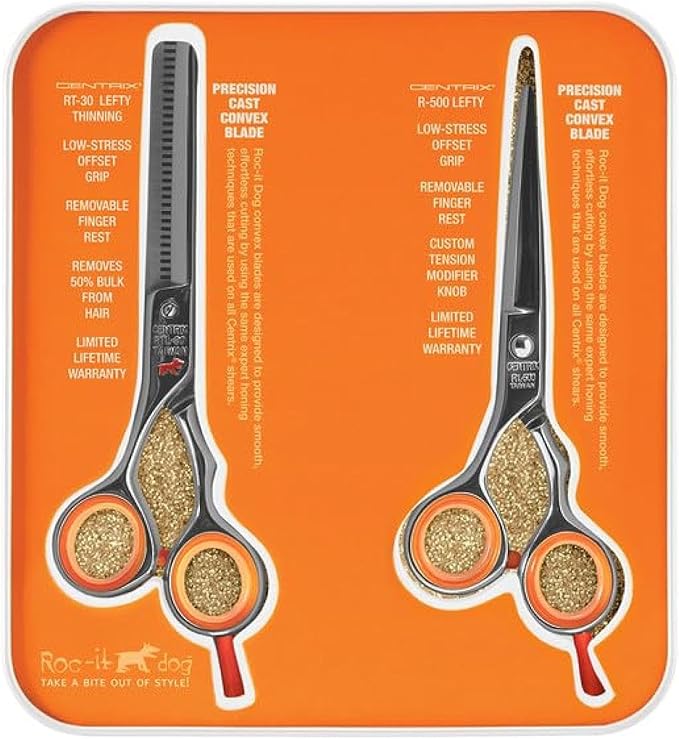 Cricket Centrix Roc-It Dog Professional Stylist 5” Hair Cutting Shears and RTL-30 Thinning Hair Cutting Scissors Duo Set, Salon Barber Supplies for Women and Men Haircut, Lefty