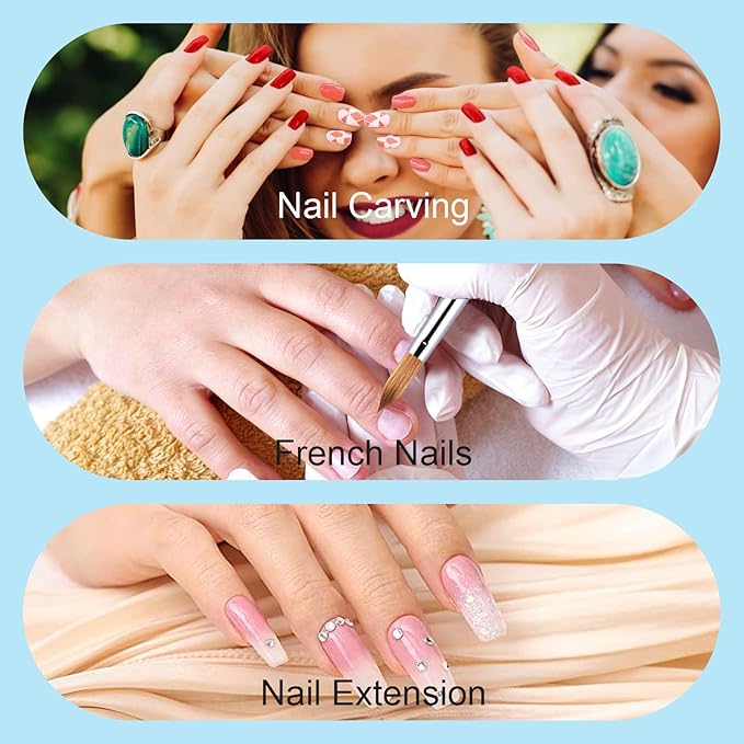 Acrylic Nail Brush Size 8, 100% Pure Kolinsky 3D Art Nail Brush with Gradient Blue Handle, Art Design Powder Nail Brush Pen for Nails Extension & Carving, Acrylic Application Tools
