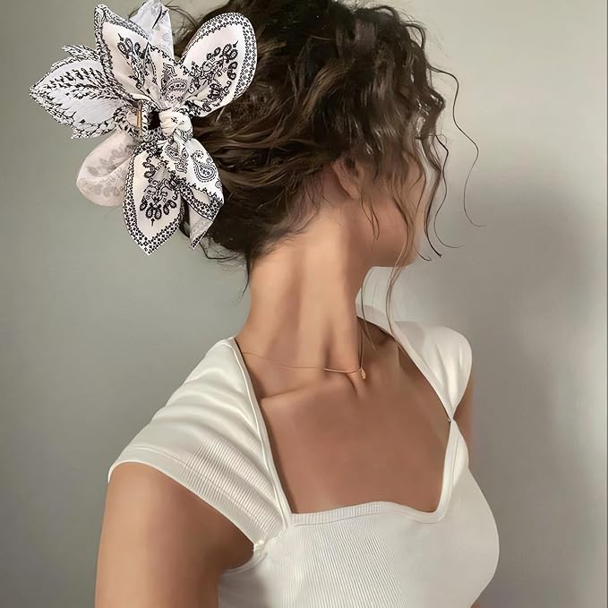 Bow Claw Clips Bow Hair Clips Blue White 3PCS Big Hair Bows for Women Butterfly Styling Large Hair Clips for Thick Hair for Girls Hair Accessories for Teen