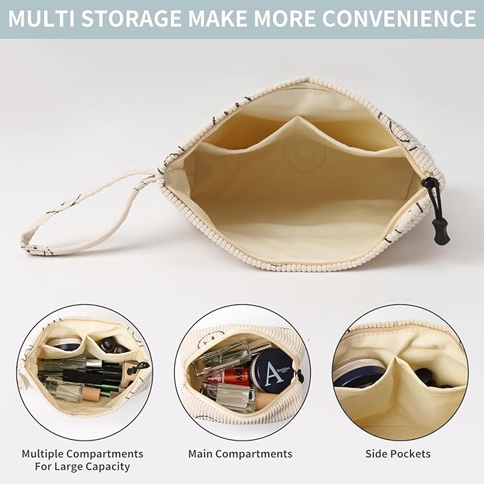 Small Cosmetic Bag set for Women Corduroy Makeup Bag with Interior Pocketes Cute Corduroy Makeup Pouches Women Small Toiletry Bag