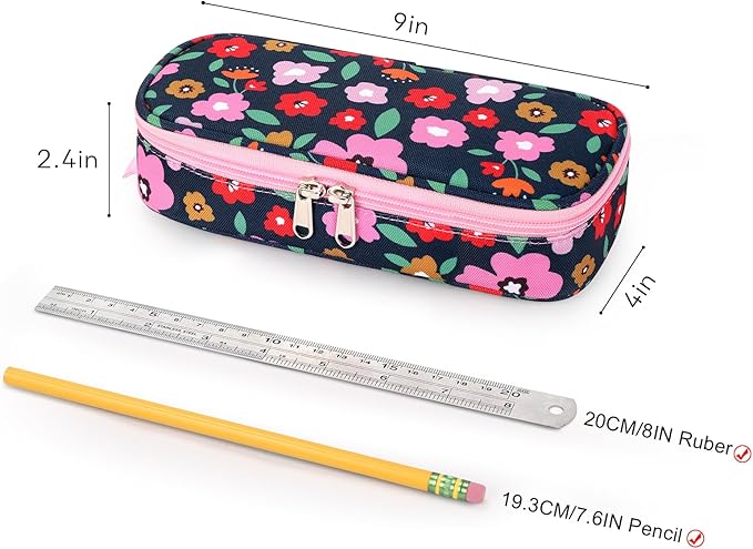 mibasies Girls Pencil Case for Kids, Multi-Slot Pencil Pouch, Pulan Flower