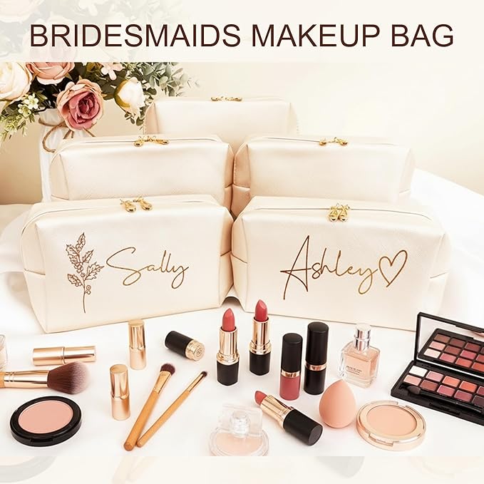DayOfShe Personalized Name Makeup Bag for Bridesmaid Gifts Bridal Shower Wedding Gifts Custom Toiletry Bag Cosmetic Bag for Best Friend Birthday Gifts