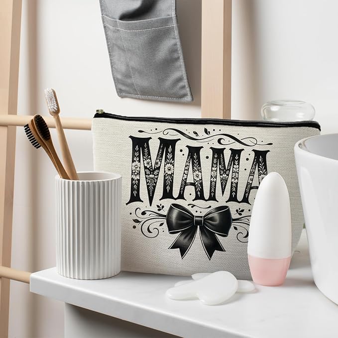 Mama Goth Bow Makeup Bag, Mother's Gifts for Mama Makeup Zipper Pouch, Mom Cosmetic Bags for Women, Mama Mom Gifts from Daughters Sons