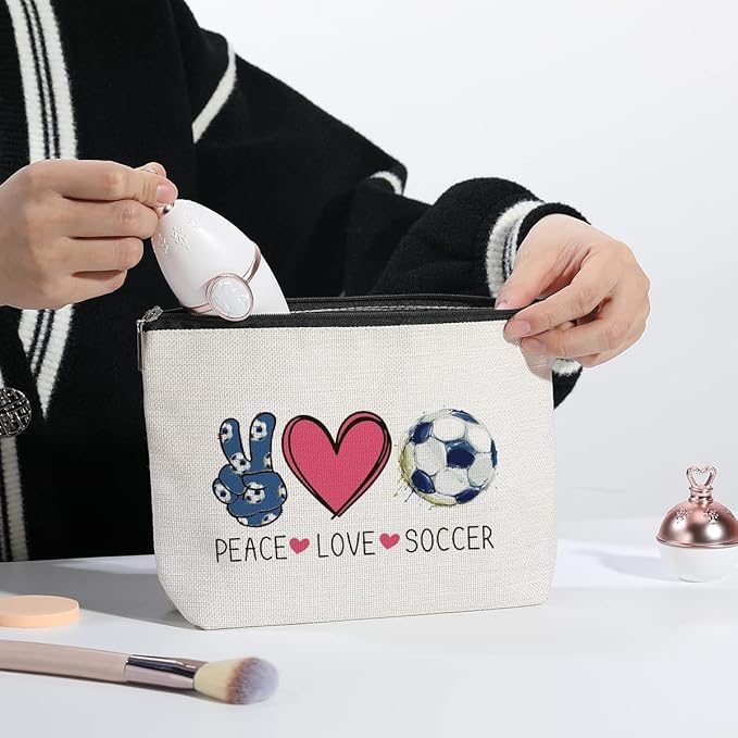 Soccer Gifts Makeup Bag, Coach & Team Gifts for Football Lovers, Cosmetic Bags for Women Girls, Birthday Christmas Gifts for Mom Friends Female, Soccer Stuff Accessories