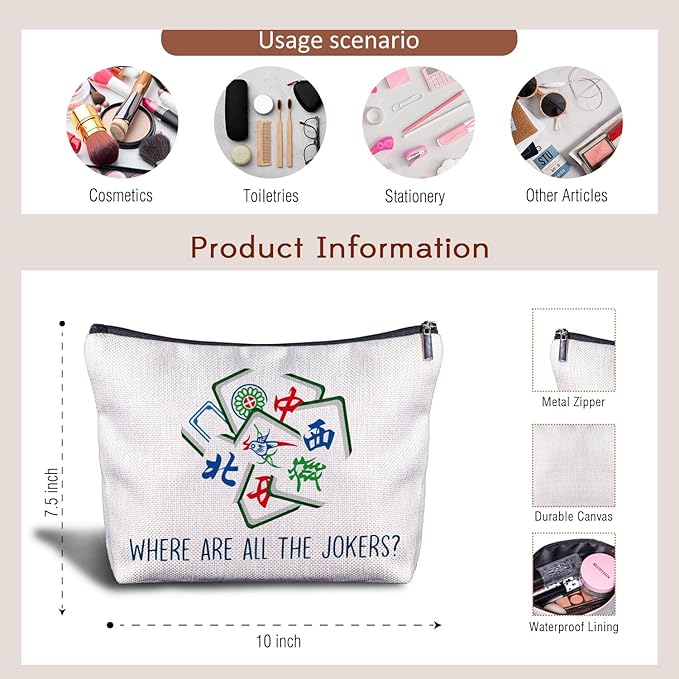 Mahjong Gifts Cosmetic Bag - Mahjong Makeup Bag Women's Zippered Bag, Friendship Gifts for Mahjong Lover- B