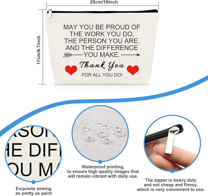 Thank You Gifts for Women Appreciation Gift Makeup Bag Thank You Gift for Employee Volunteer Nurse Teacher Coworker Friend Inspirational Encouragement Gifts Thanksgiving Cosmetic Bag Toiletry Pouch